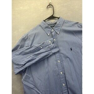 Ralph Lauren Blue Label Mens Button Down Blue White Striped Cotton Size 18 34/35